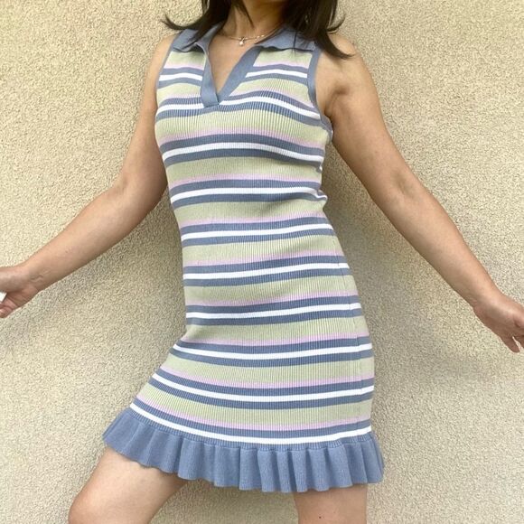 Hippie Rose Stripe Color Block Ruffled Bottom Dress Size: L - Picture 7 of 14